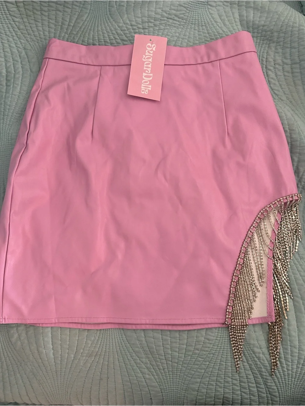 Pink Rhinestone Fringe Mini Skirt - Picture 1 of 2